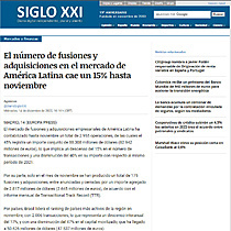 El nmero de fusiones y adquisiciones en el mercado de Amrica Latina cae un 15% hasta noviembre